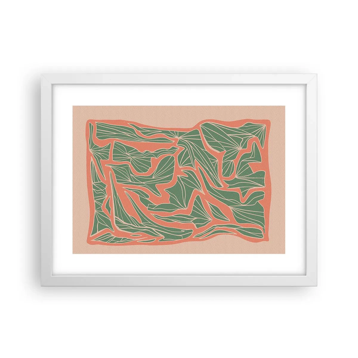 Plakát v bílém rámu - Souboj korálů a zeleně - 40x30 cm