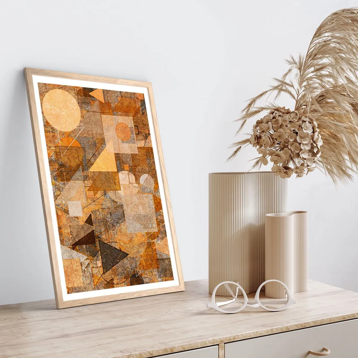 Plakát v rámu světlý dub - Kubistická bronzová studie - 70x100 cm