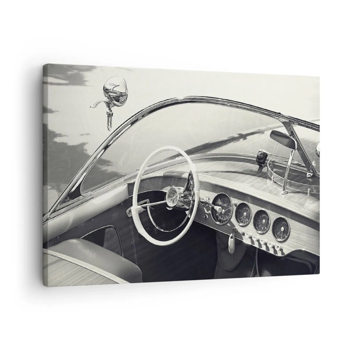 Obraz na plátně - Interiér klasického vozu v monochromatickém stylu - 70x50cm - Počasí pro bohaté - Moderní nástěnná dekorace do obývacího pokoje a ložnice ARTTOR