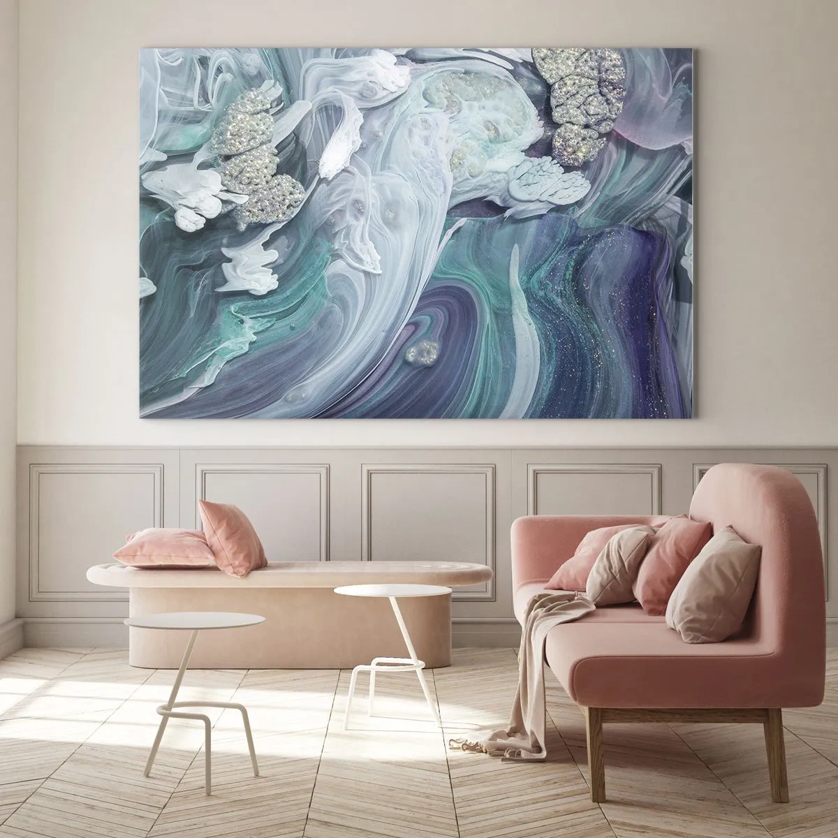 Obraz na skle - Proudy modré - 100x70 cm