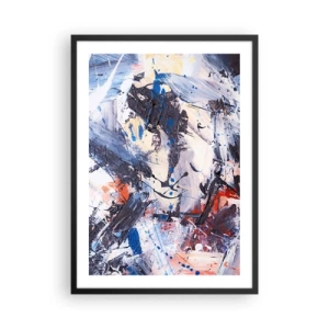 Plakát v černém rámu - Abstraktní kompozice v odstínech modré a oranžové - 50x70cm - Bláznivý tanec abstrakce - Moderní nástěnná dekorace do obývacího pokoje a ložnice ARTTOR