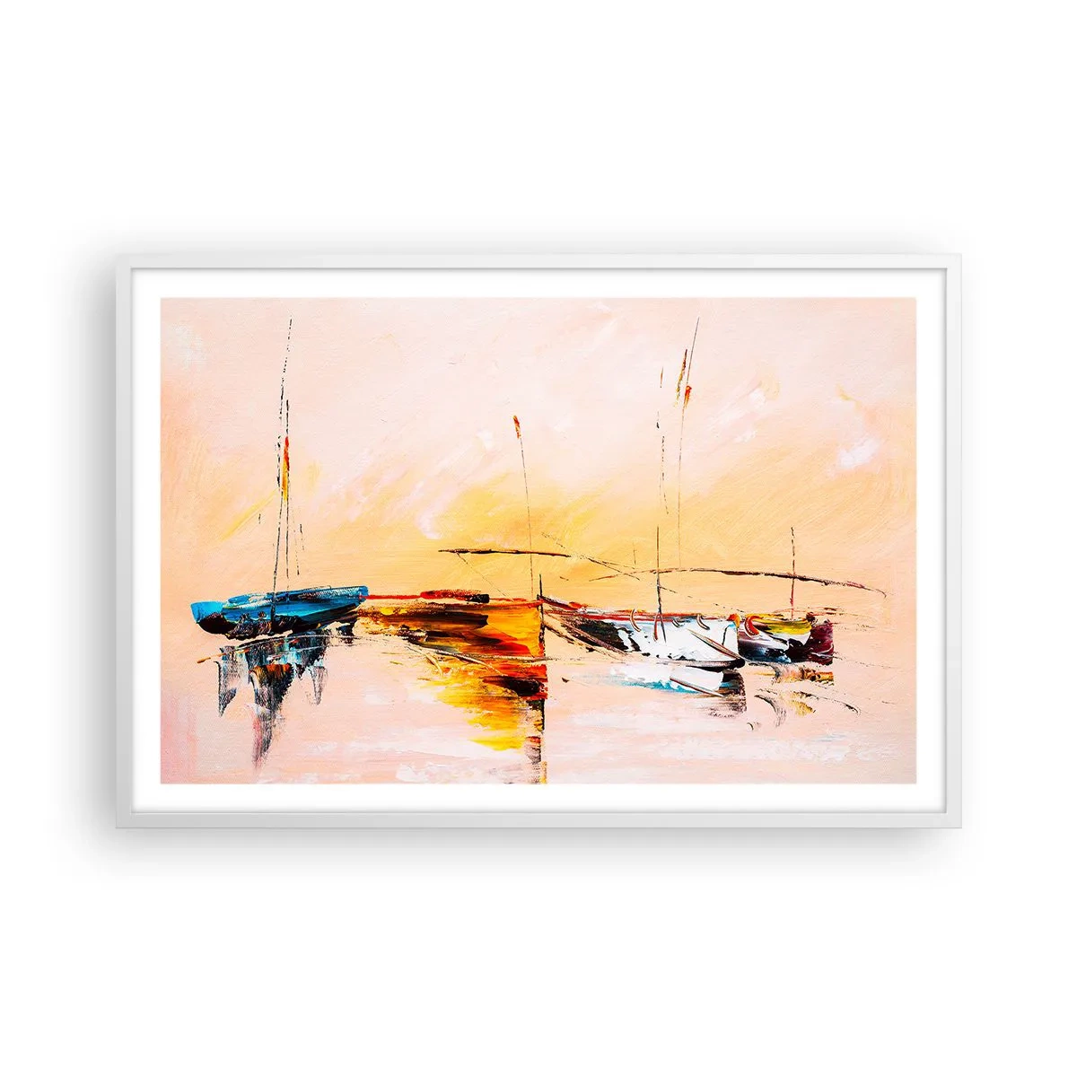 Plakát v bílém rámu - Večer v přístavu - 91x61 cm