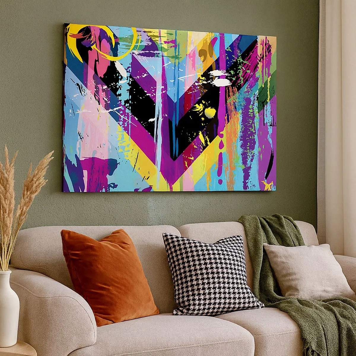 Obraz na plátně - Abstraktní vzor s barevnými geometrickými tvary - 70x50cm - Shora dolů - Moderní nástěnná dekorace do obývacího pokoje a ložnice ARTTOR