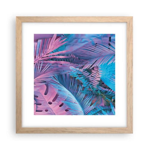 Plakát v rámu světlý dub - Tropy v růžové a modré - 30x30 cm