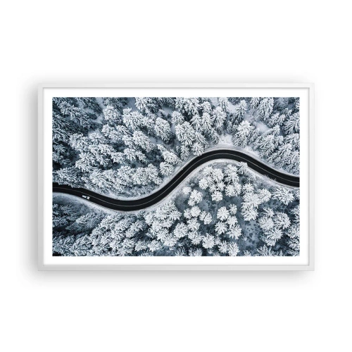 Plakát v bílém rámu - Zimním lesem - 91x61 cm