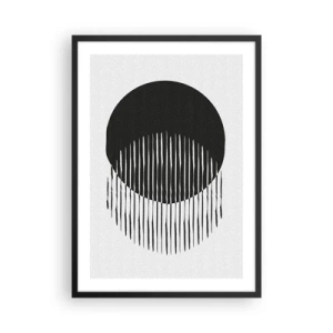Plakát v černém rámu - Abstraktní kompozice černého kruhu a svislých čar - 50x70cm - Jeho alter ego - Moderní nástěnná dekorace do obývacího pokoje a ložnice ARTTOR