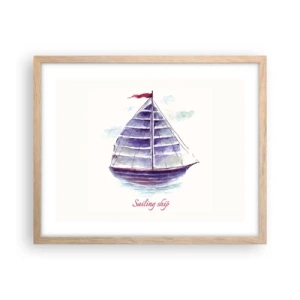 Plakát v rámu světlý dub - Napnuté plachty a klidná voda - 50x40 cm