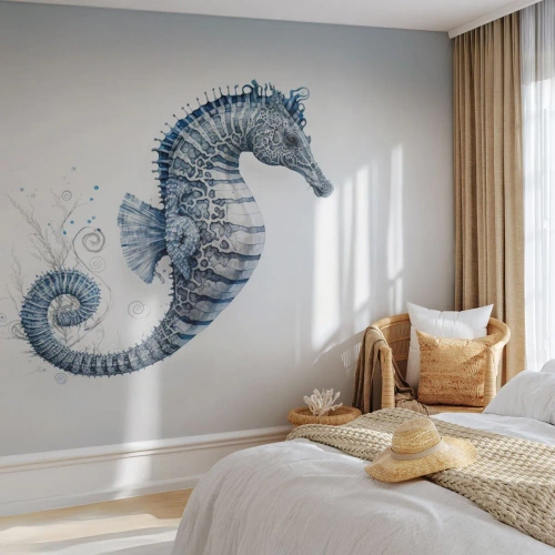 Fototapeta Premium Sand - Jemný vtip přírody - Mořský koník, Pobřeží, korálový útes - 350x256 cm