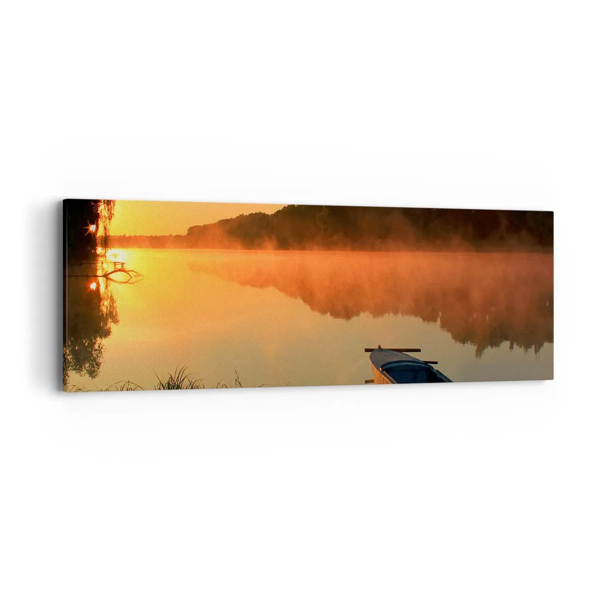 Obraz na plátně - Východ slunce u vody jako povrch zrcadla - 90x30 cm