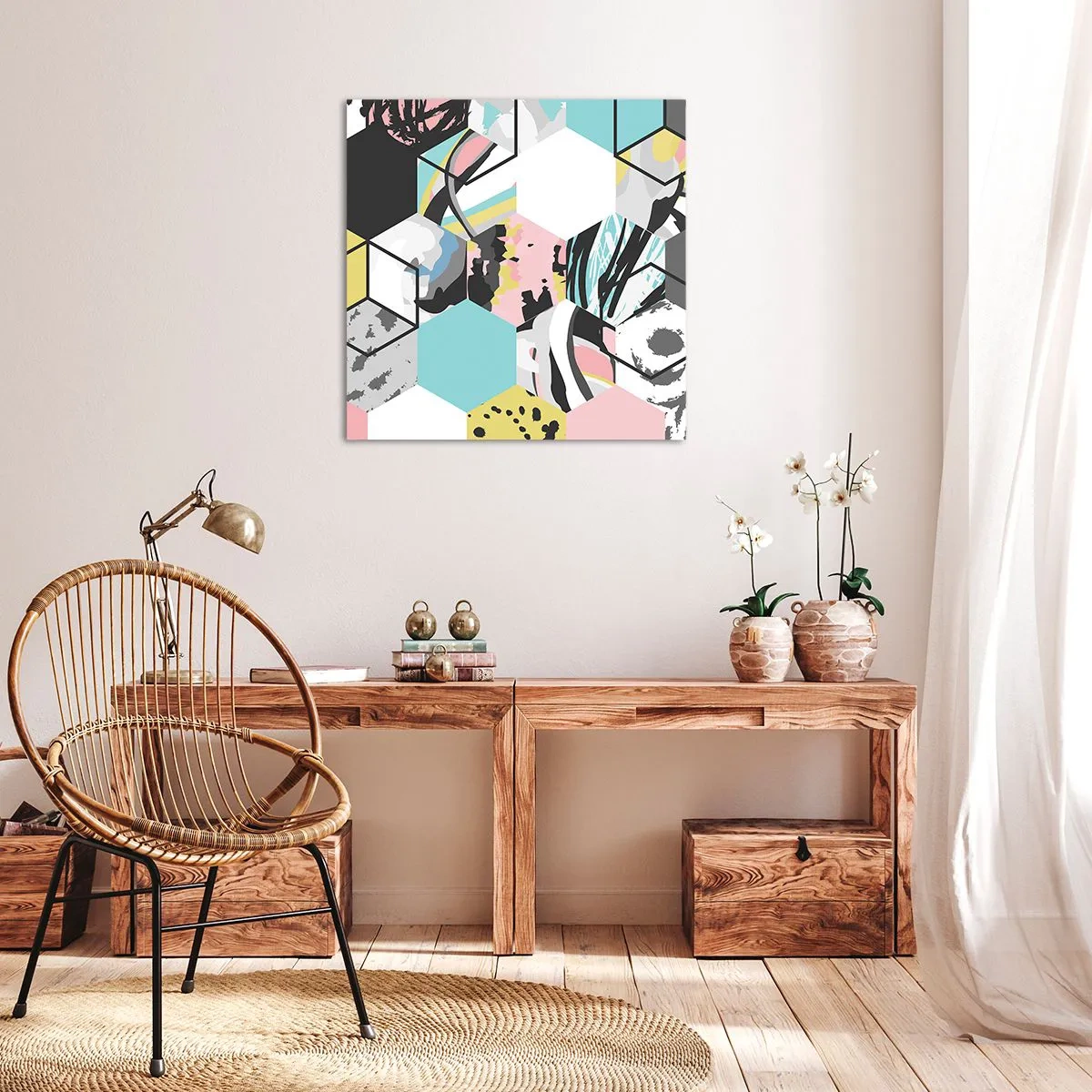 Obraz na plátně - Šestiúhelníky a krychle v šesti barvách - 60x60 cm