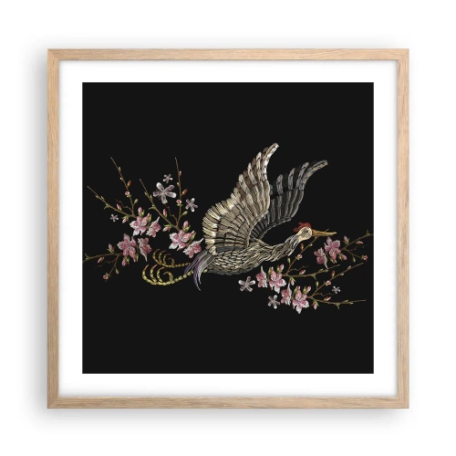 Plakát v rámu světlý dub - Exotický vyšívaný pták - 50x50 cm