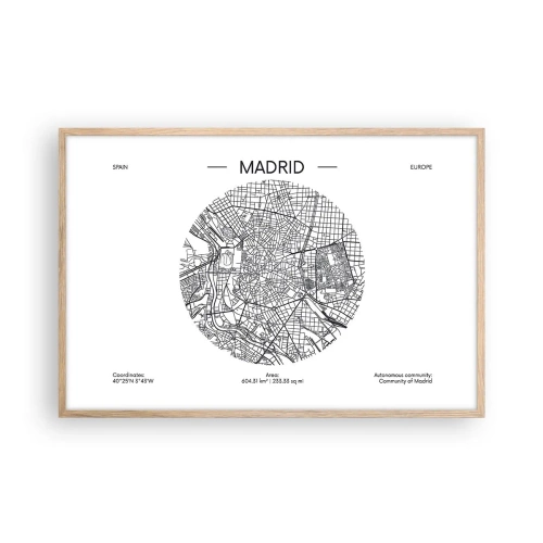 Plakát v rámu světlý dub - Anatomie Madridu - 91x61 cm