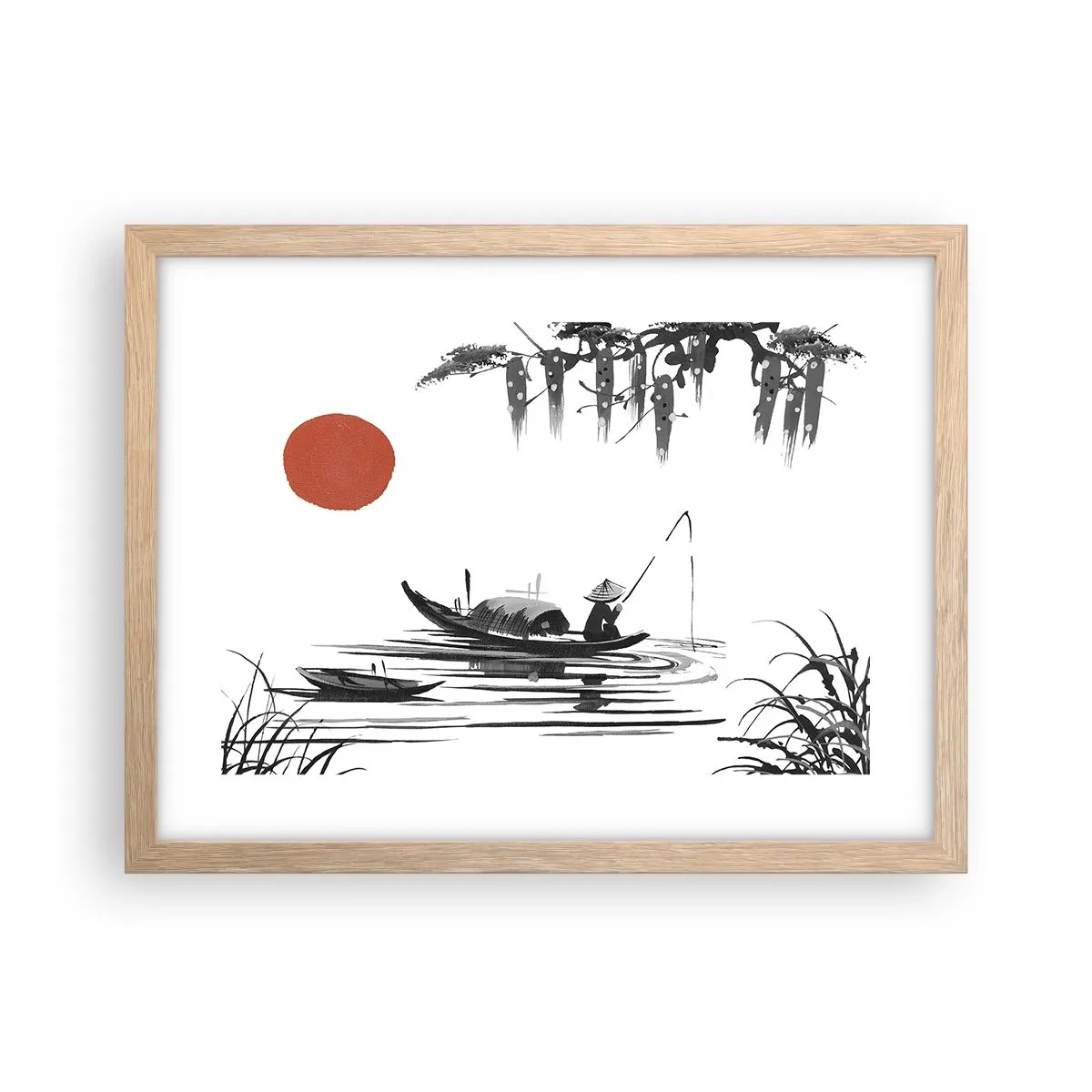 Plakát v rámu světlý dub - Asijské odpoledne - 40x30 cm
