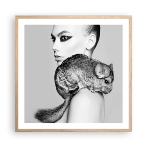 Plakát v rámu světlý dub - Dáma s činčilou - 60x60 cm