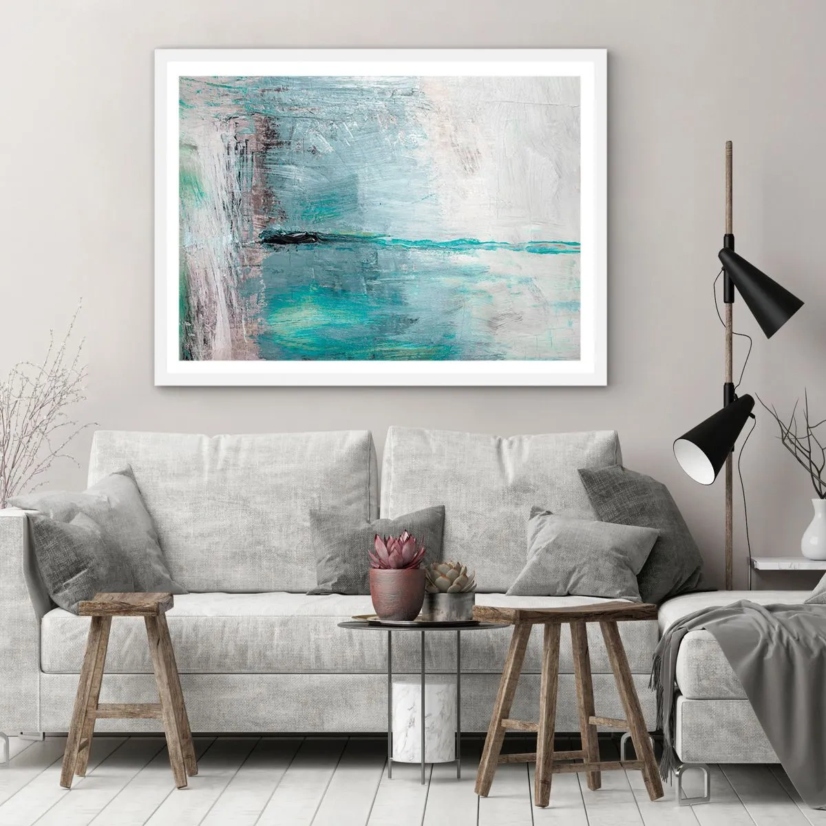 Plakát v bílém rámu - Horizontálně v modři - 100x70 cm