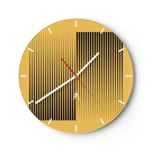 Nástěnné hodiny - Žluté pozadí s černými svislými čarami vytvářejícími geometrický efekt - 30x30cm - Čtverec protikladů - Moderní nástěnná dekorace do obývacího pokoje, kuchyně a ložnice ARTTOR