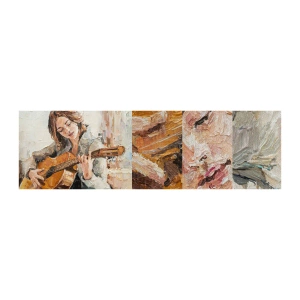 Vzor Fototapety Premium Sand - Koncert pro kytaru a dívčí srdce - Kytara, Hudba, Dívka - 100x30 cm