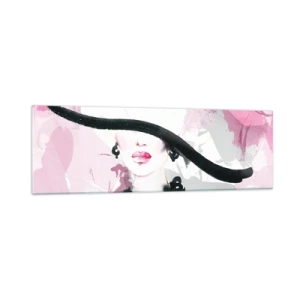 Obraz na skle - Portrét dámy v černé a růžové - 160x50 cm