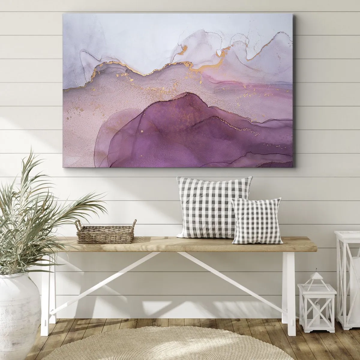 Obraz na plátně - Abstraktní kompozice v odstínech fialové a zlaté. - 70x50cm - Fialové a lilové vlny - Moderní nástěnná dekorace do obývacího pokoje a ložnice ARTTOR