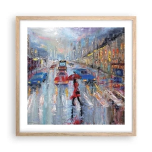 Plakát v rámu světlý dub - Deštivé odpoledne ve městě - 50x50 cm