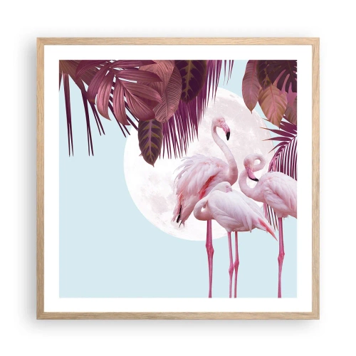 Plakát v rámu světlý dub - Tři ptačí grácie - 60x60 cm