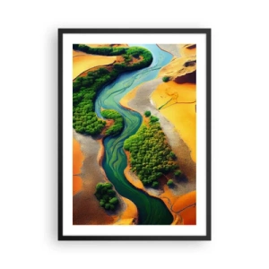 Plakát v černém rámu - Barevná krajina s klikatou řekou - 50x70cm - Životodárná řeka - Moderní nástěnná dekorace do obývacího pokoje a ložnice ARTTOR