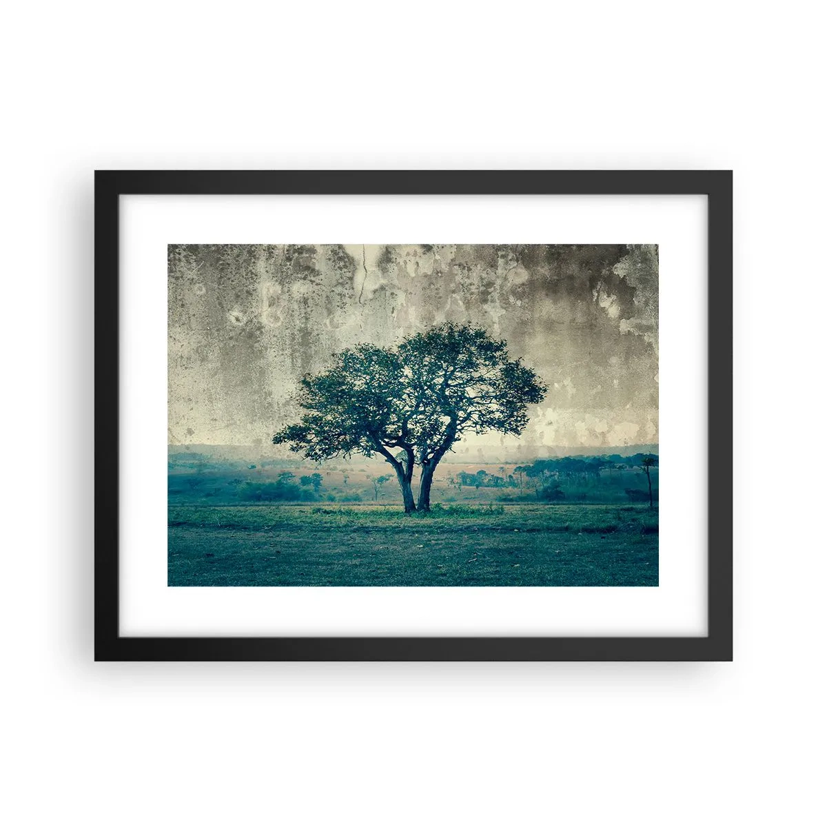 Plakát v černém rámu - Jabloň na modrém poli? - 40x30 cm
