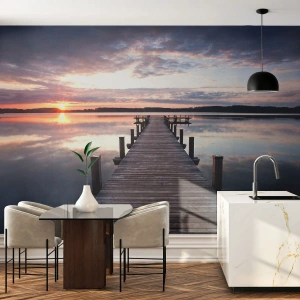 Fototapeta Premium Sand - Tichá hranice mezi dnem a nocí - Krajina, jezero, Západ slunce - 100x70 cm