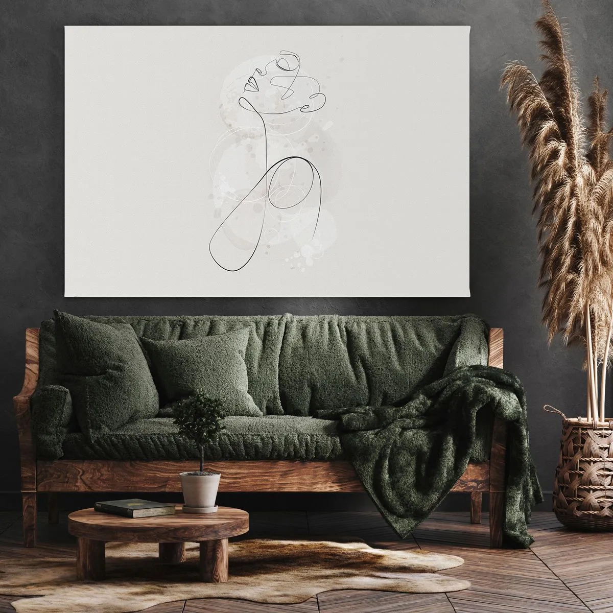 Obraz na plátně - Minimalistická kontura obličeje s květinou na světlém pozadí - 70x50cm - Spirála krásy - Moderní nástěnná dekorace do obývacího pokoje a ložnice ARTTOR