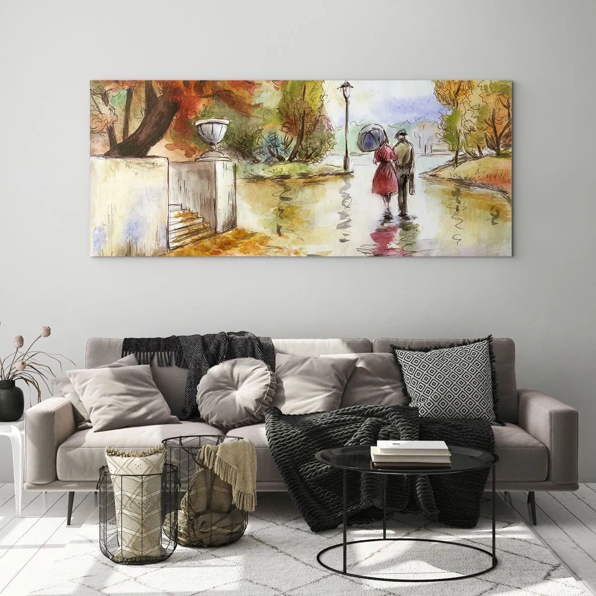 Obraz na skle - Romantický podzim v parku - 100x40 cm