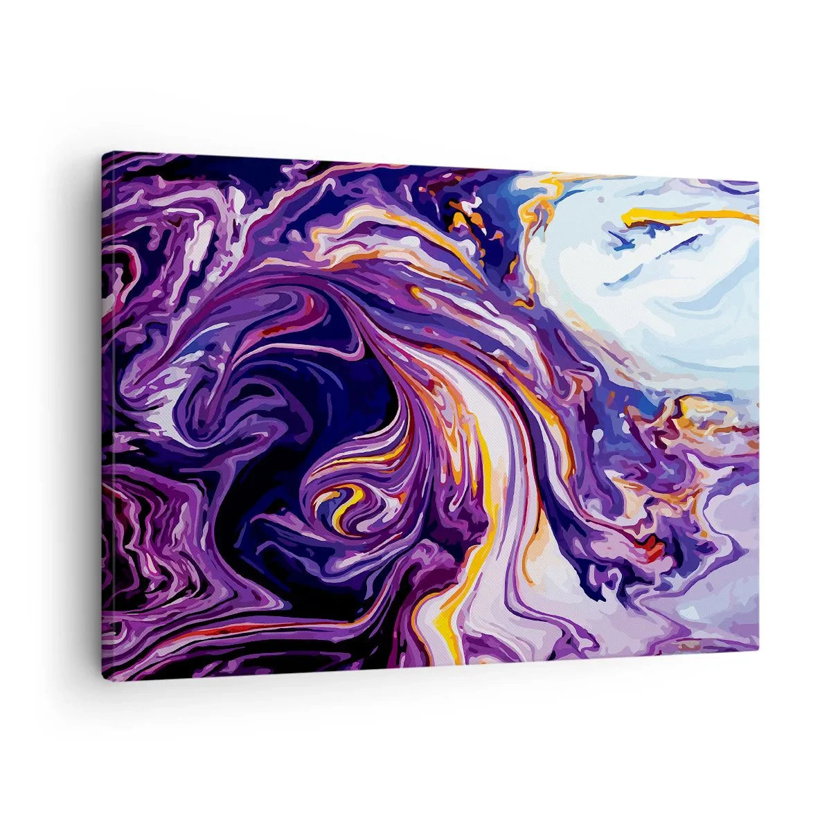 Obraz na plátně - Dynamický abstraktní vzor v odstínech fialové a žluté. - 70x50cm - Záhyb prostoru ve fialové - Moderní nástěnná dekorace do obývacího pokoje a ložnice ARTTOR