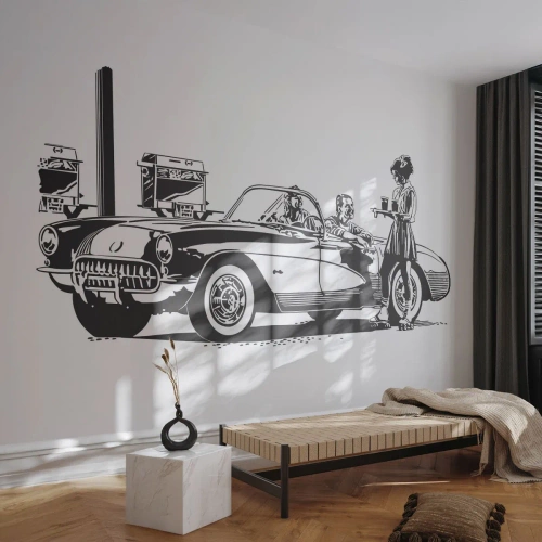 Fototapeta Premium Sand - 60. - bezstarostná Amerika - Historické auto, Čerpací stanice, Amerika - 200x140 cm
