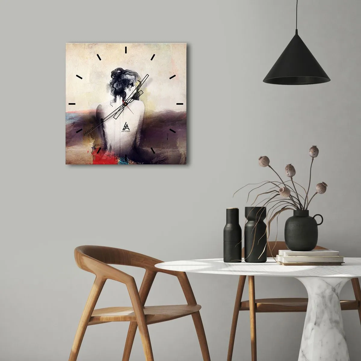 Nástěnné hodiny - Jemné linie, oválné tvary - 30x30 cm