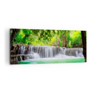 Obraz na plátně - Vodopád v zeleni - 100x40 cm
