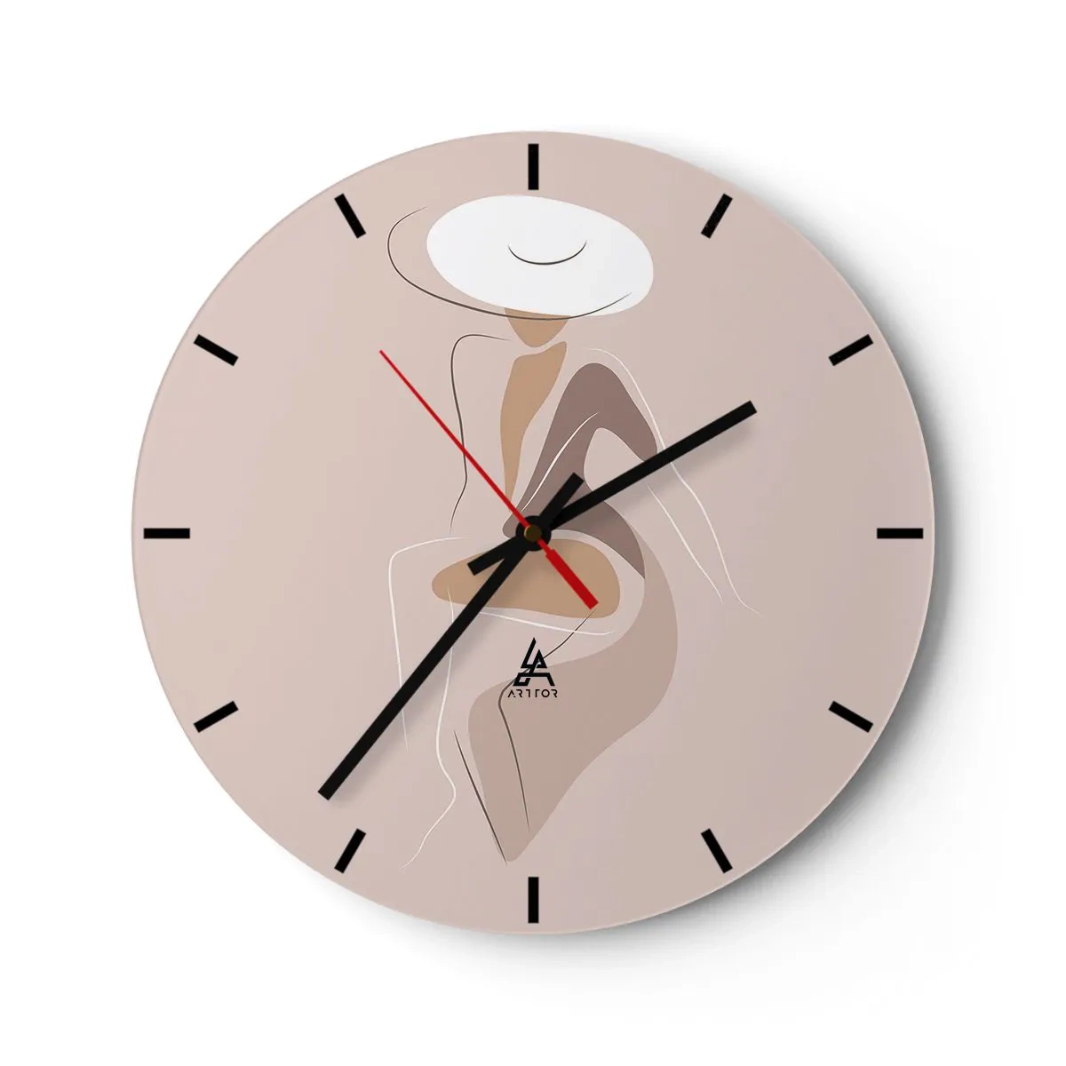 Nástěnné hodiny - Abstraktní silueta ženy v klobouku na béžovém pozadí - 30x30cm - Jak vypadá pravá dáma? - Moderní nástěnná dekorace do obývacího pokoje, kuchyně a ložnice ARTTOR