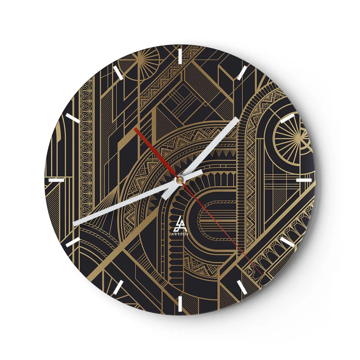 Nástěnné hodiny - Abstraktní geometrický vzor ve zlatých barvách - 30x30cm - Koncepty, nápady, plány - Moderní nástěnná dekorace do obývacího pokoje, kuchyně a ložnice ARTTOR