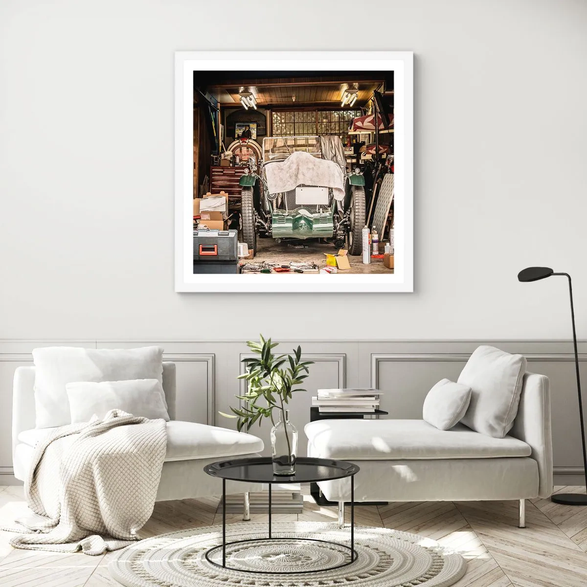 Plakát v bílém rámu - Zpět do minulosti - 30x30 cm