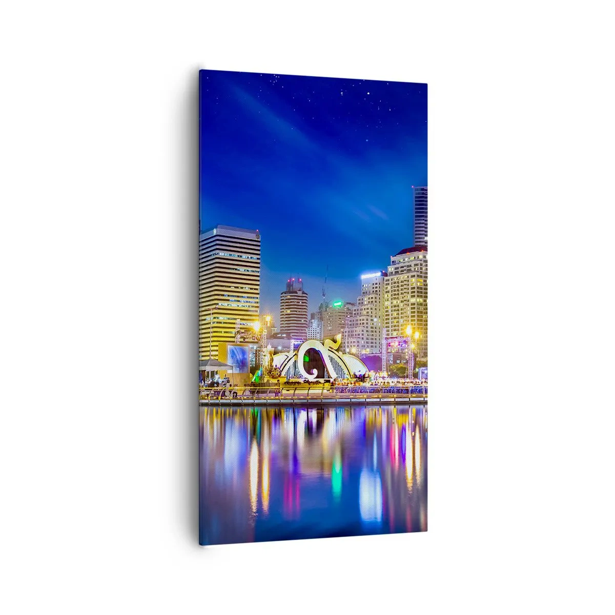 Obraz na plátně - Duhová noc metropole - 65x120 cm