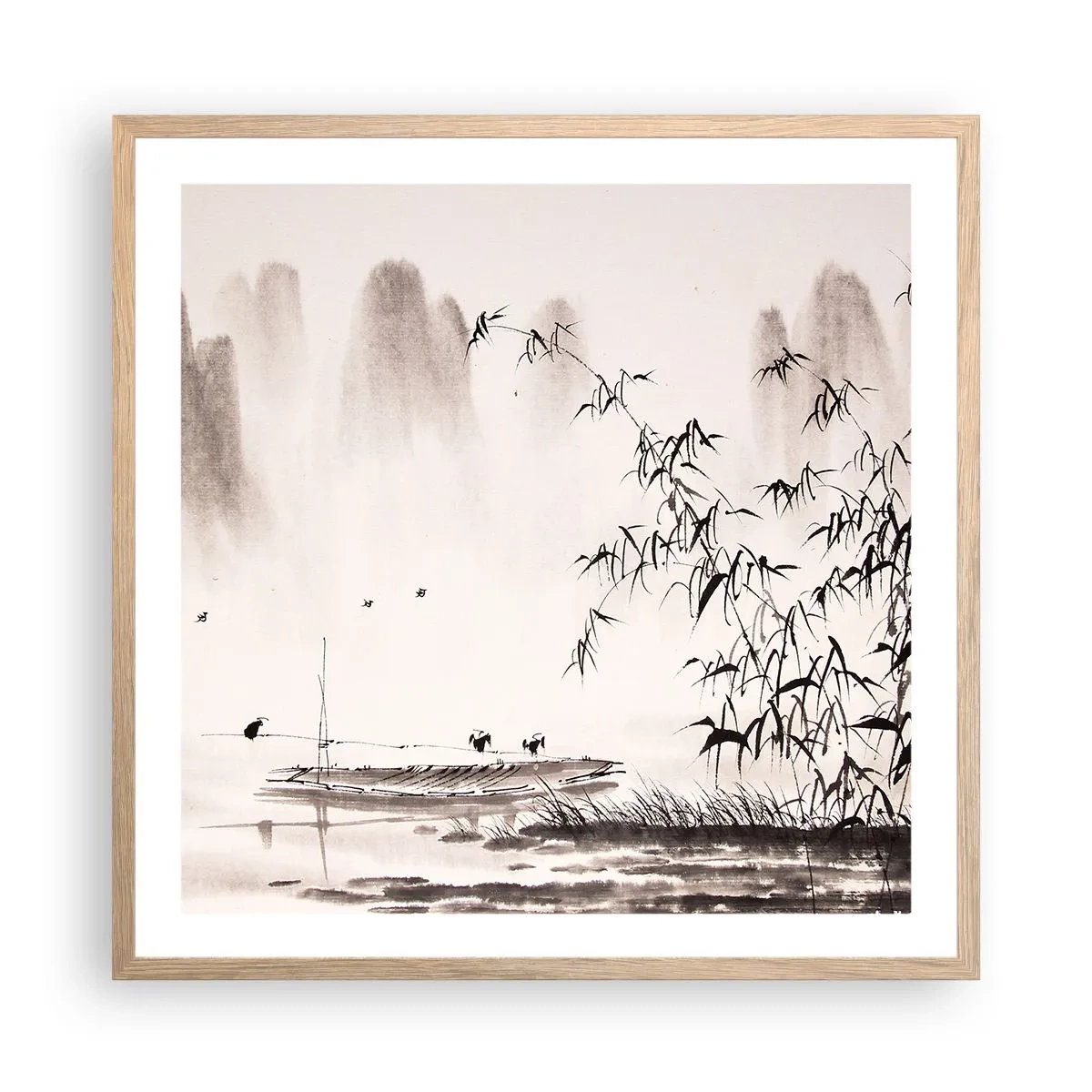 Plakát v rámu světlý dub - Klid rýžových polí - 60x60 cm