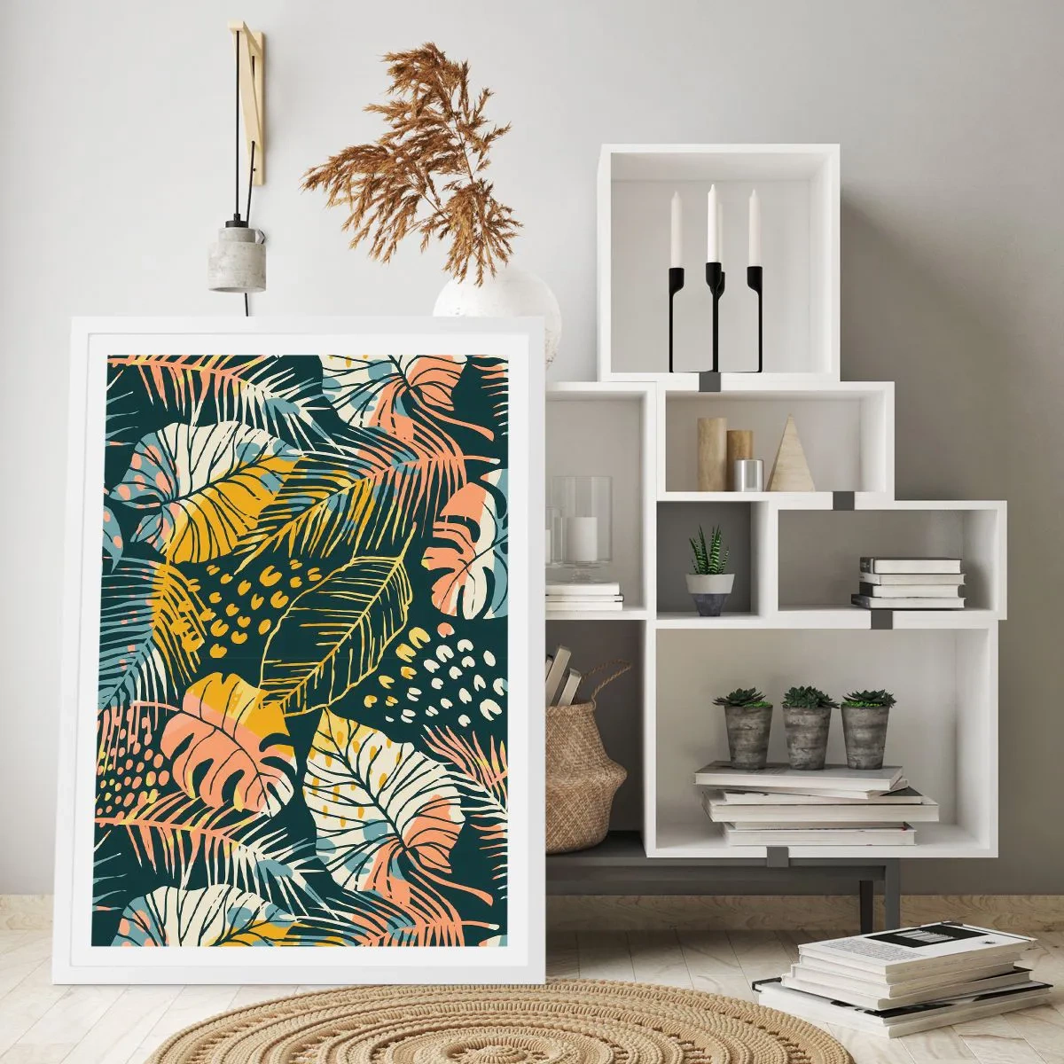 Plakát v bílém rámu - Listová fantazie - 50x70 cm