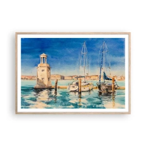 Plakát v rámu světlý dub - Slunečná laguna - 100x70 cm