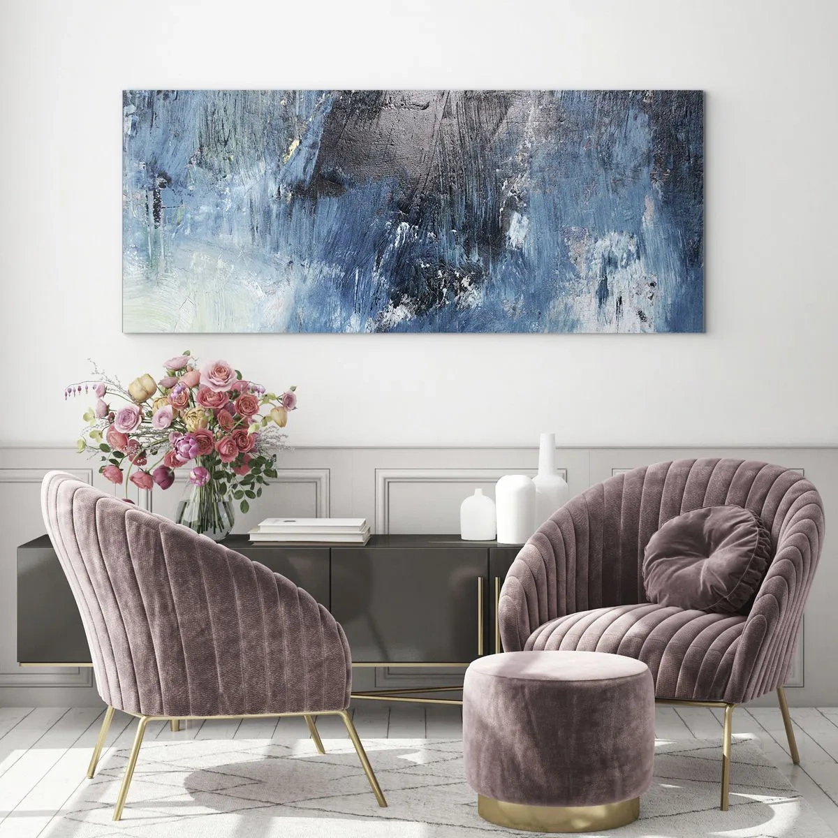 Obraz na skle - Rapsodie v modrém - 100x40 cm