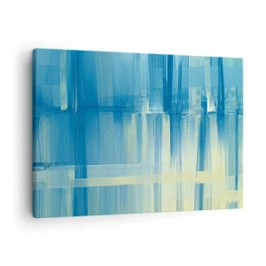 Obraz na plátně - Abstraktní obraz v odstínech tyrkysové a modré s geometrickými tahy štětcem. - 70x50cm - Kompozice v tyrkysu - Moderní nástěnná dekorace do obývacího pokoje a ložnice ARTTOR