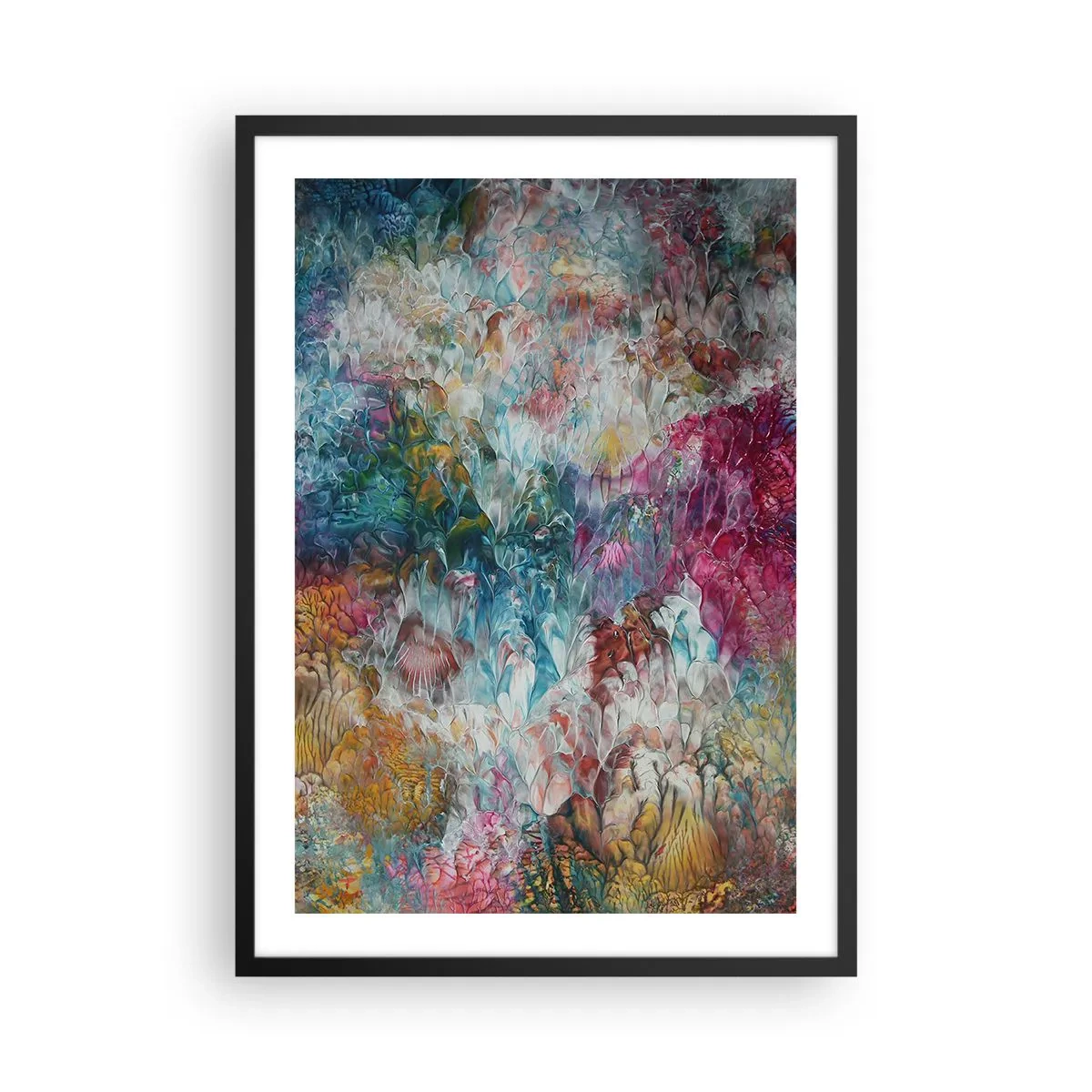 Plakát v černém rámu - Abstraktní kompozice připomínající rozkvetlé květiny - 50x70cm - V plném rozkvětu - Moderní nástěnná dekorace do obývacího pokoje a ložnice ARTTOR