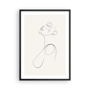 Plakát v černém rámu - Minimalistická linie vytvářející ženskou siluetu - 50x70cm - Zamotaná ve snech - Moderní nástěnná dekorace do obývacího pokoje a ložnice ARTTOR