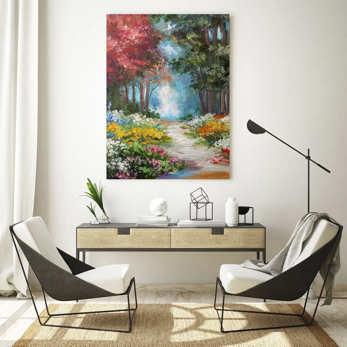 Obraz na skle - Lesní zahrada, květinový les - 50x70 cm