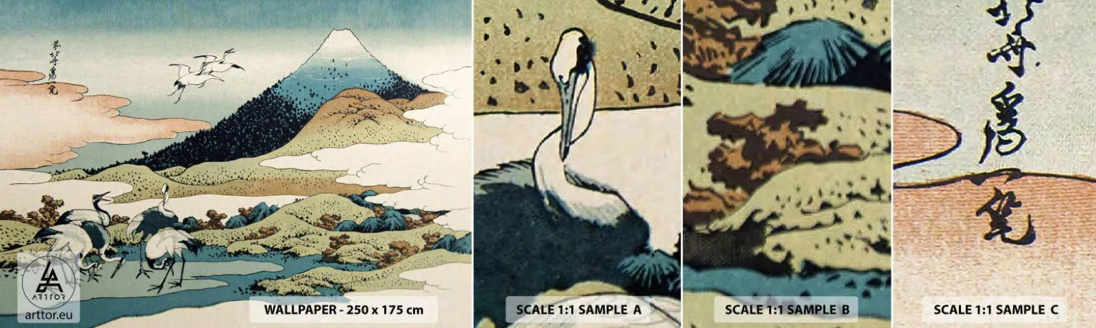 Vzor Fototapety Samolepicí Deluxe Sticker - V japonském duchu - Čáp, Pták, Krajina - 100x30 cm
