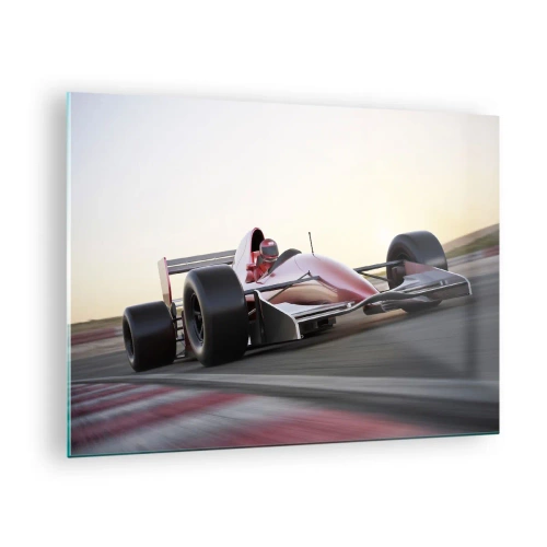 Obraz na skle - Formule 1 na závodní dráze - 70x50cm - Vždy vítěz - Moderní nástěnná dekorace do obývacího pokoje a ložnice ARTTOR