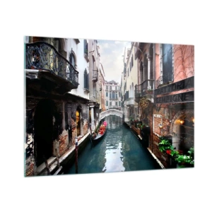 Obraz na skle - Benátská krajina s gondolou a můstkem - 100x70 cm