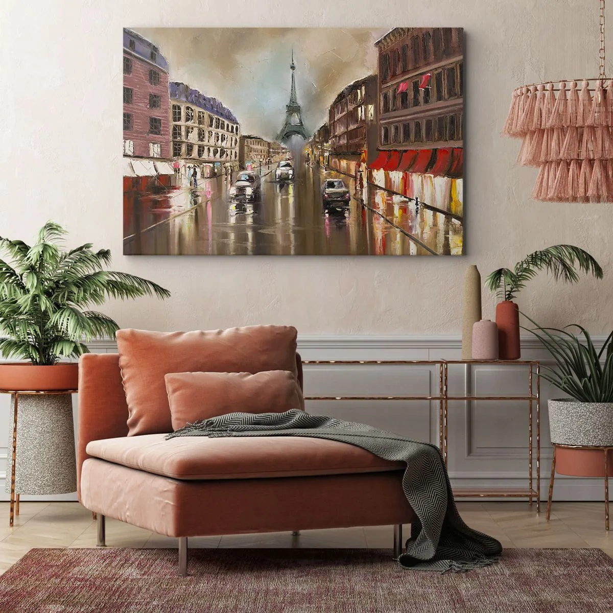 Obraz na plátně - Večerní panoráma Paříže s výhledem na Eiffelovu věž - 70x50cm - Počítá se pouze ona - Moderní nástěnná dekorace do obývacího pokoje a ložnice ARTTOR
